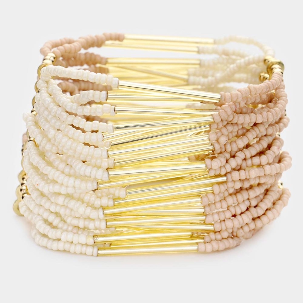 NEW Stella Seed Bead Metal Multi Stretch Bracelet